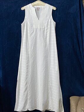 Chicos Sz 0.5 (S) White A-Line Long 2 Pc Dress & Cami Sleeveless Textured Stripe